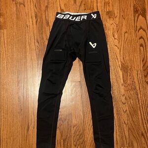 Bauer Black Youth Compression Pants with White Logo